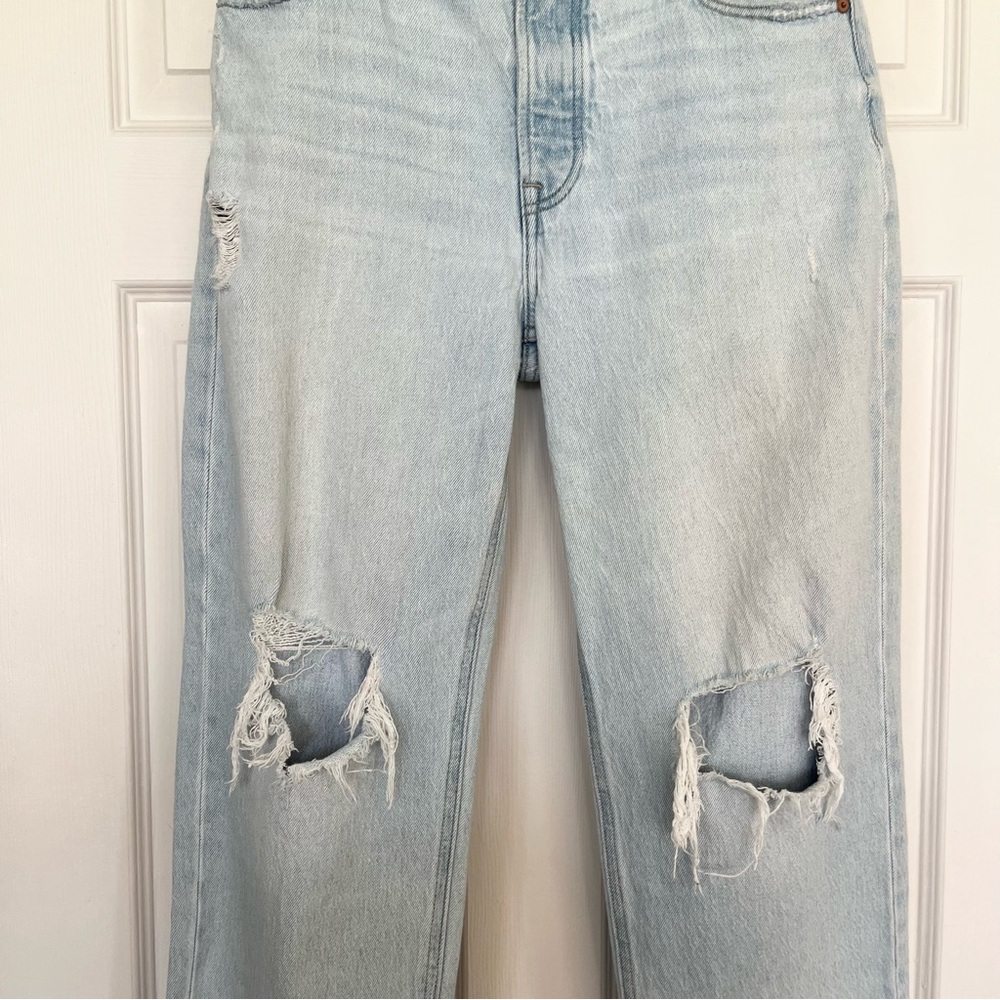 Goldie Blues Brooklyn High Rise Straight Crop Jeans Distressed Raw Hem 8 - Picture 10 of 11